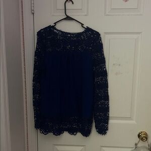 Navy Lace Long Sleeve Top